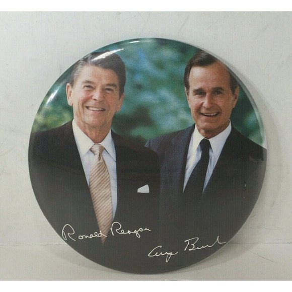 Ronald Reagan and George Bush Large Pin Button - Picture 1 of 12